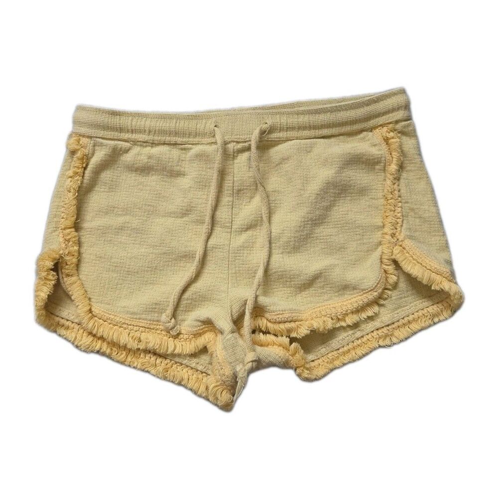Ban.jara Mustard Yellow 100% Cotton Fringe Trim Drawstring Shorts Size L EUC